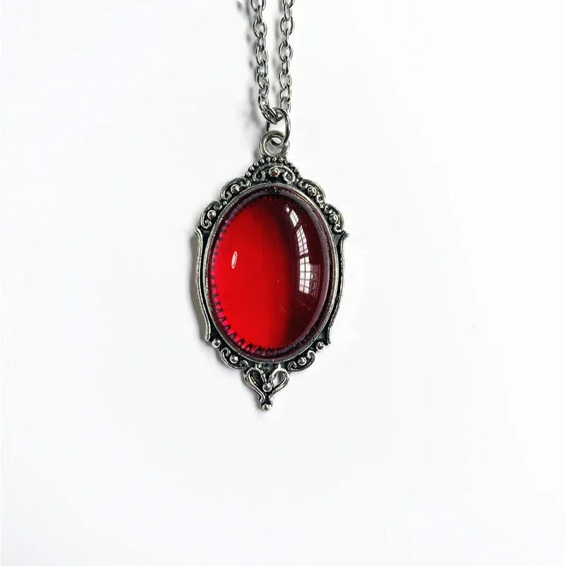 Goth Vintage Red Black Quartz Crystal Cameo Pendant Necklace Christmas Gift For Women Friends New Fashion Jewelry