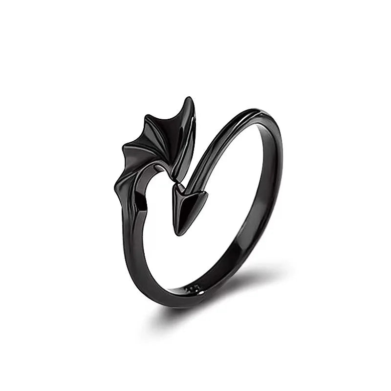 Korean Fashion Simple Couple Rings For Women Men Couple Goth Ring Punk Vintage Evil Wings Opening Finger Ring Jewelry Gifts