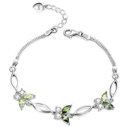 Nieboa S925 Sterling Silver Purple Butterfly Bracelets for WomenCharm Wrist Bracelets Anniversary Jewelry Gift for Women Mother (Olivine Green)