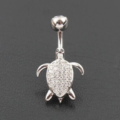 Belly button ring women 925 sterling silver tortoise no allergic 6 8 10 mm pin length setting zircon clear stones body jewelry