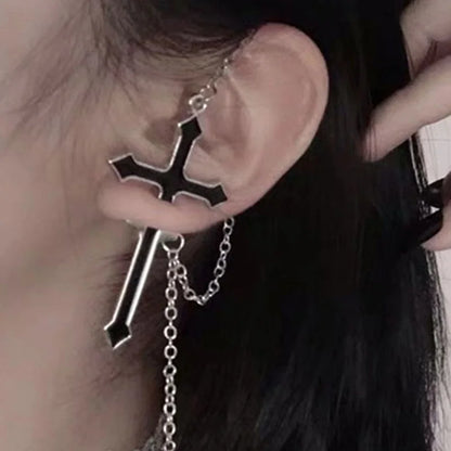 Vintage Dark Gothic Kinitial Sword Earrings For Women Men Dagger Piercing Earring Ear Jacket Punk Goth Halloween Jewelry Gift