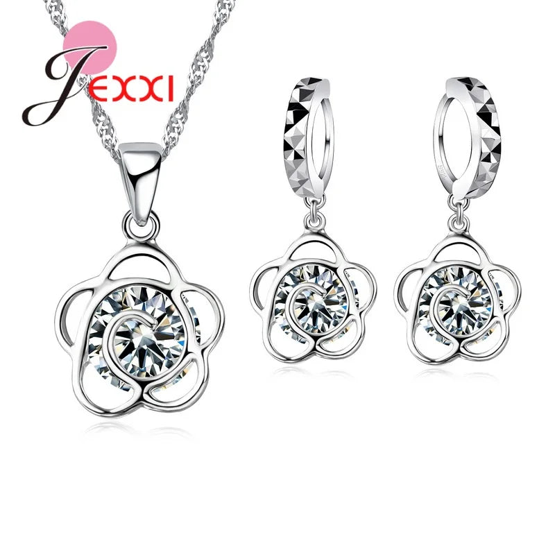 New Brand Bridal Jewelry Sets 925 Sterling Silver Statement Flower Butterfly Choker Necklaces Zirconia Earrings for Women Gift