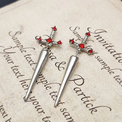 Vintage Dark Gothic Kinitial Sword Earrings For Women Men Dagger Piercing Earring Ear Jacket Punk Goth Halloween Jewelry Gift