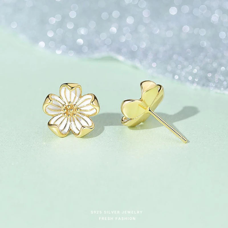 INZATT Real 925 Sterling Silver Flower Stud Earrings  For Fashion Women Fine Jewelry Cute Plant Accessories