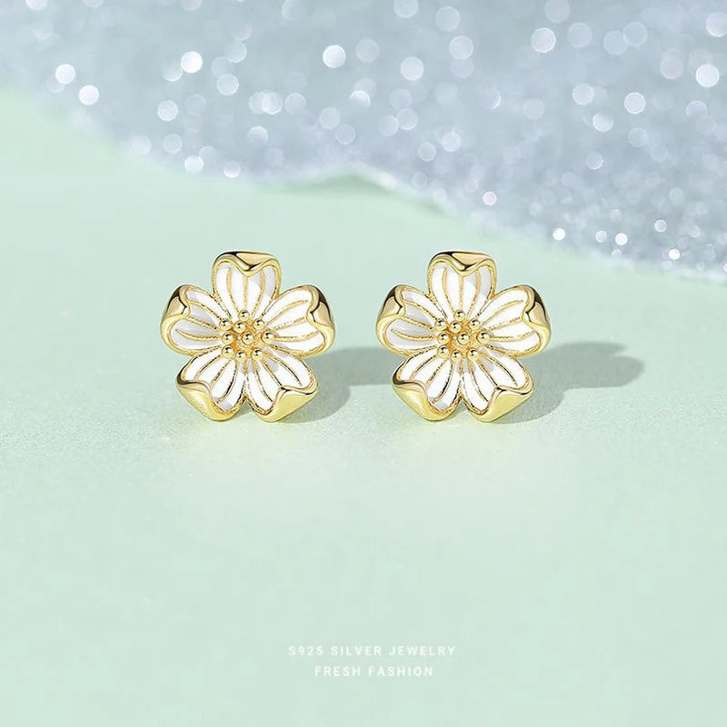 INZATT Real 925 Sterling Silver Flower Stud Earrings  For Fashion Women Fine Jewelry Cute Plant Accessories