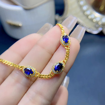 Natural Sapphire Charm Bracelet for women silver 925 jewelry luxury gem stones 18k gold plated