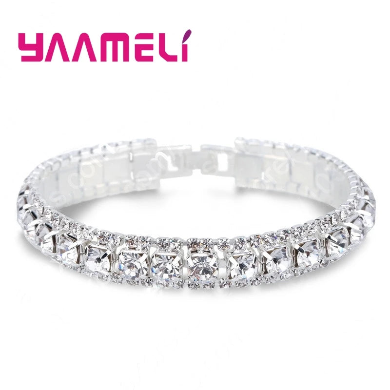 Top Sale 925 Sterling Silver Color Bracelets Full AAA Zircon Austrian Crystal Femme Women Link Chain Jewelry Bangles 14 Colors