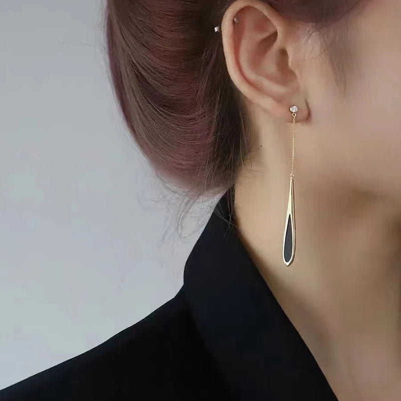 Black Drop Tassel Long Earrings 2025 New Fashion Party Luxury Accessories For Women‘s Temperament Jewelry