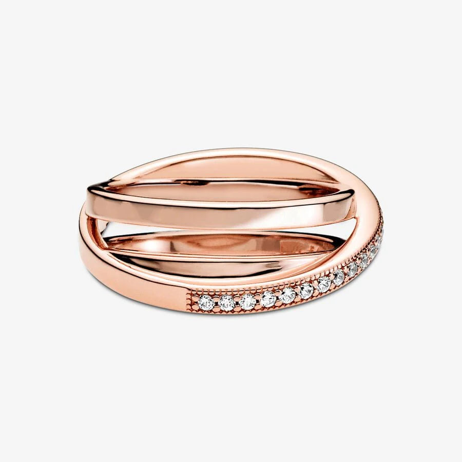 Original 925 Sterling Silver Rings For Women Crossover Love Engagement Wedding Ring Rose Gold Crystals Luxury Jewelry Gift