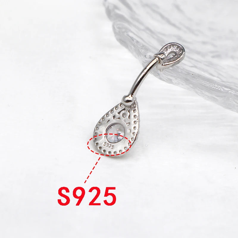 MIQIAO Water Droplet Belly Button Piercing Jewelry Silver 925 Real Piercing Wholesale To Resell Belly Ring Silver Body Woman