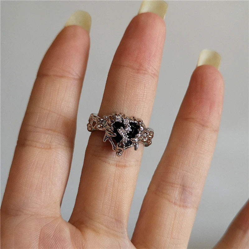 Vintage Goth Thorny Rose Couple Rings For Men Women Charm Irregularity Opening Stainless Steel Finger Ring Jewelry