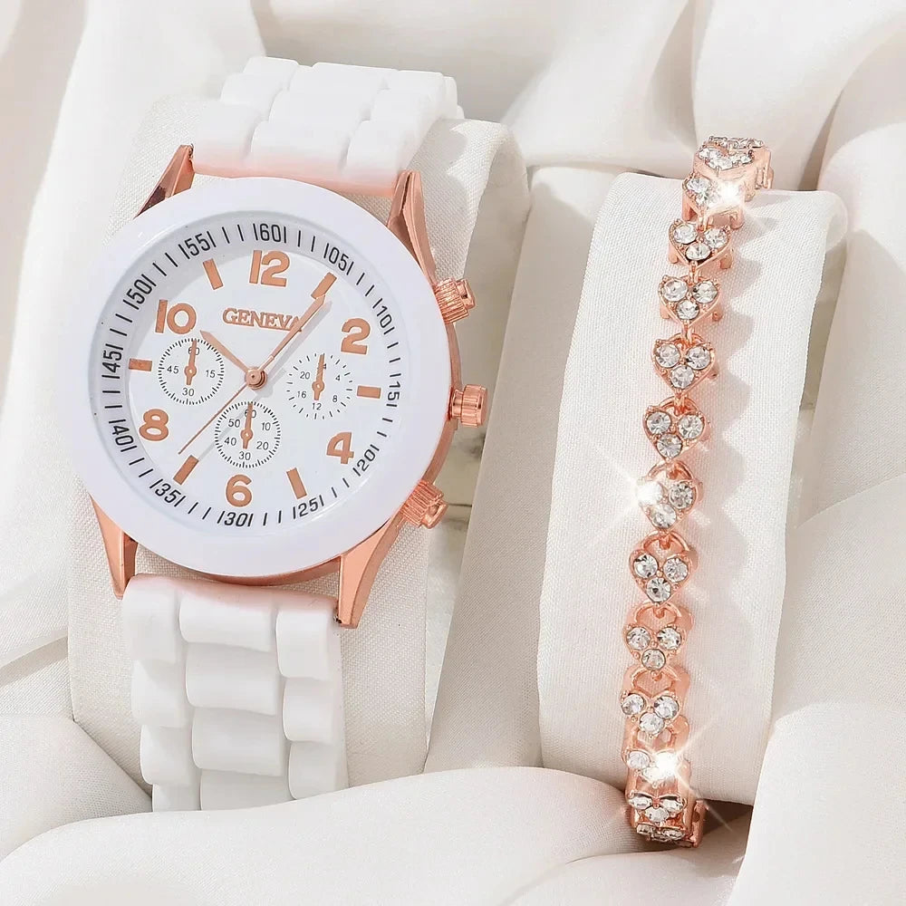 Luxury Watch Set Women Rhinestone Fashion Quartz Wristwatch Female Casual Ladies Watches Bracelet Set Clock No Box