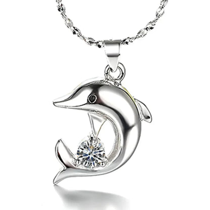 S925 Sterling Silver Dolphin Necklace Earrings Ring Bracelet Set for Women Party Engagement Jewelry Gifts