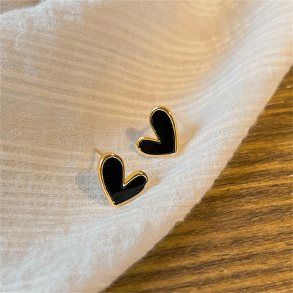 New Korean Sweet Cute Heart Stud Earrings for Women Girl Fashion Blue Glaze Aesthetic Geometric Earrings Minimalist Jewelry Gift