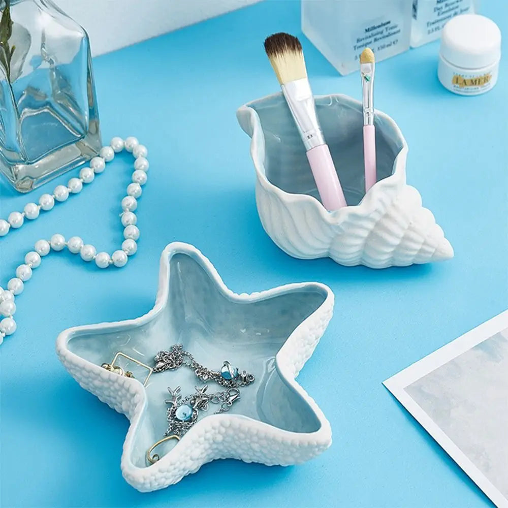 1 Pcs New Ceramic Jewelry Trays Ocean Style Conch Home Marine Decor Large Capacity Jewelry Tray Dish Gifts