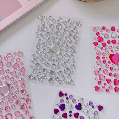 Mixed Size 3D Heart Love Gem Stickers For Kids Diamond Acrylic Crystal Sticker DIY Three-dimensional Rhinestone For Girls