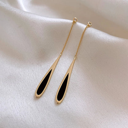 Black Drop Tassel Long Earrings 2025 New Fashion Party Luxury Accessories For Women‘s Temperament Jewelry