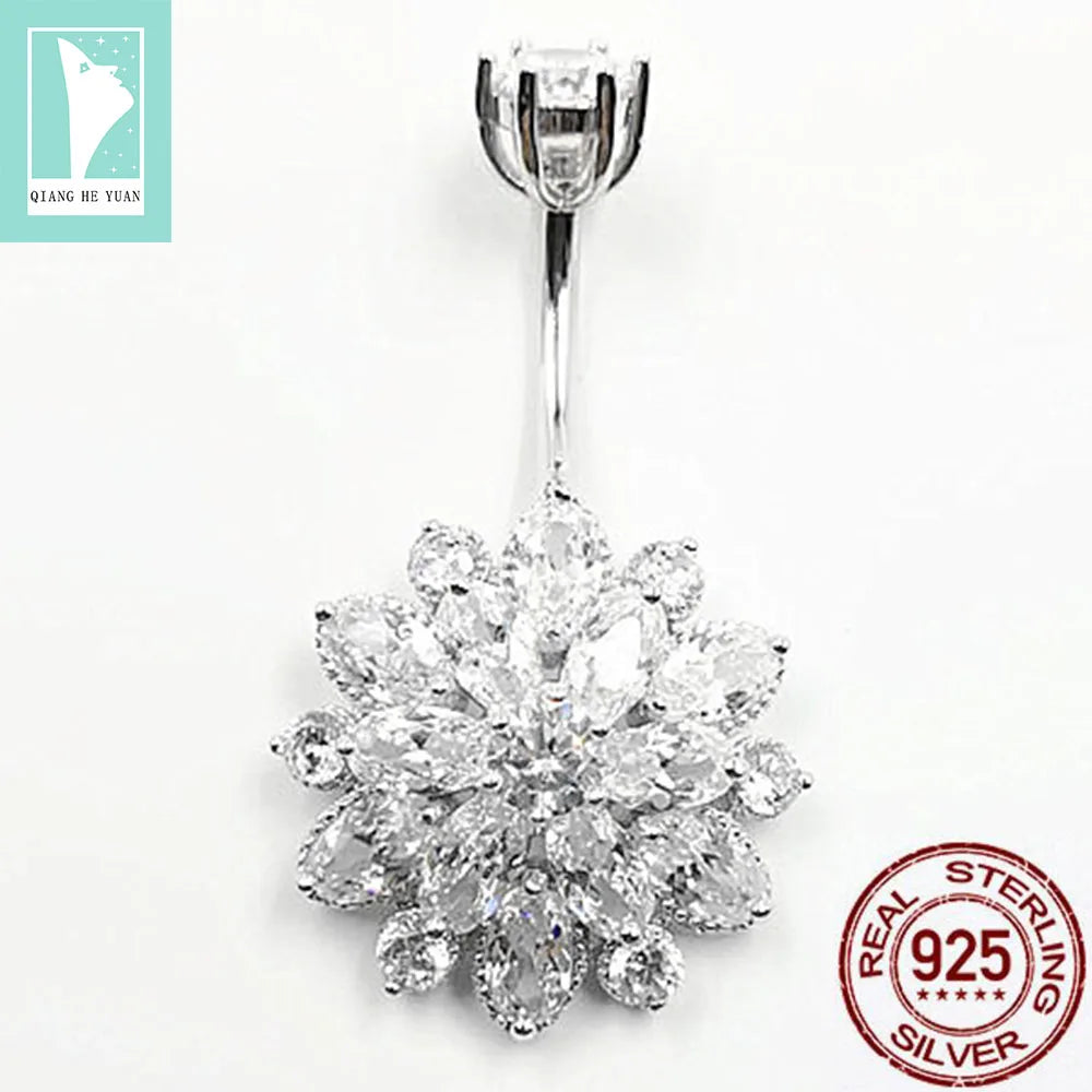 925 silver sunflower crystal belly piercing ombligo body jewelry navel piercing  for women