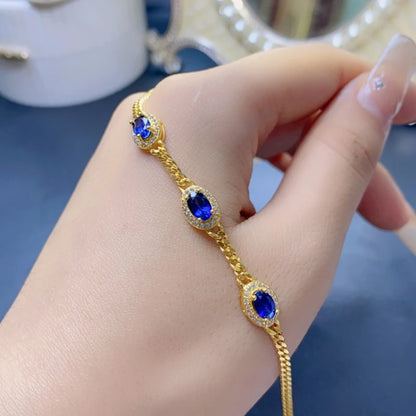 Natural Sapphire Charm Bracelet for women silver 925 jewelry luxury gem stones 18k gold plated