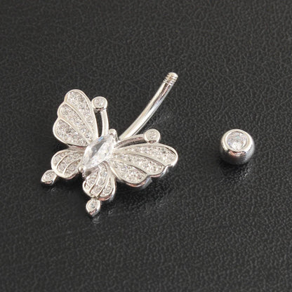 Butterfly Belly Button Ring 925 Sterling Silver Whole Navel Umbilical Bar Clear Zirocn Stones Body Piercing Fine Jewelry