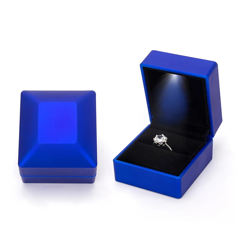 Heart Square Shaped LED Light Ring Box Velvet Jewelry Display Gift Storage Case Wedding Engagement Proposal Anniversary Boxes