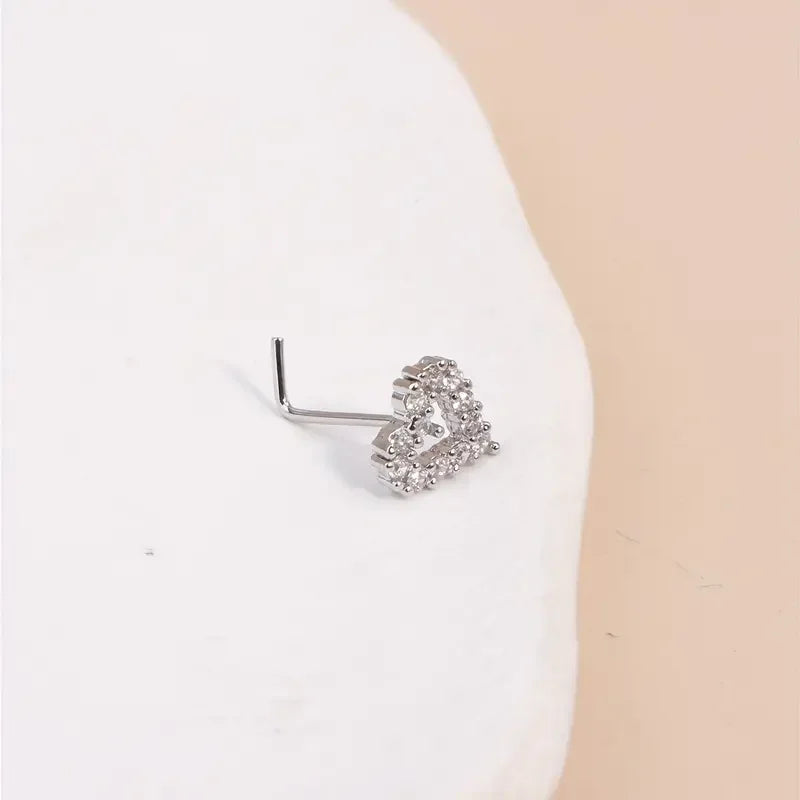 1pc Simple Mini Love Heart L-Shaped Nose Stud Nail Ring Simple Zinc Alloy Nose Piercing Jewelry