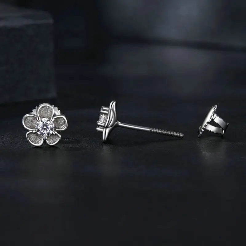 0.1CT Moissanite Sakura Stud Earrings Blooming Flower Ear Studs Diamond Test Delicate Engagement Jewelry Gift for Women