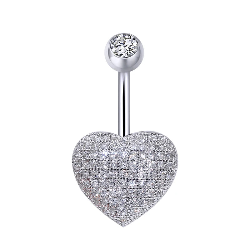 Navel Piercing Belly Button Rings With Zirconia Body Jewelry Decoration Silver 925 Fashion For Women Golden Love Heart-Shaped