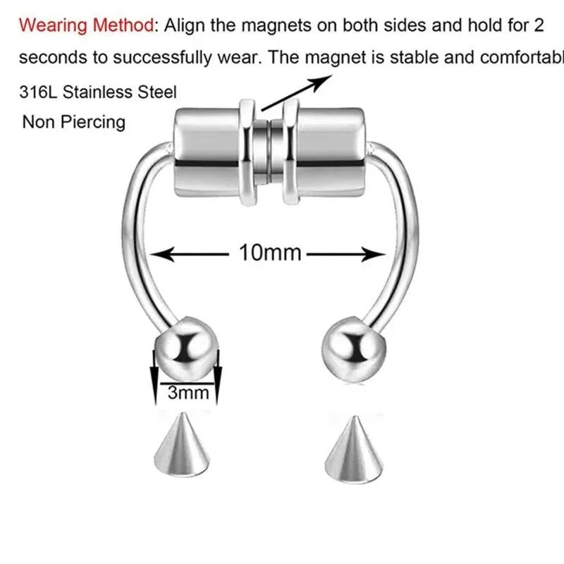 316L Stainless Steel Magnetic Septum Fake Nose Rings for Women Men Non-pierced Nose Hoop Tragus Falso Piercing Nez Body Jewelry