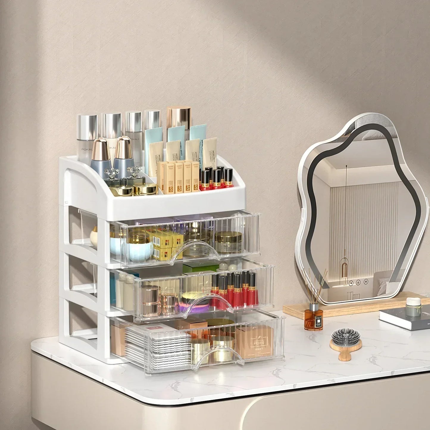 Drawer Makeup Organizer Acrylic Clear Cosmetic Storage Box Plastic Transparent Makeup Holder Container Vanity Table Organizer