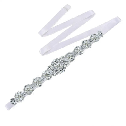 Pearls Wedding Belt Crystal Bridal Belt Sliver Rhinestones Satin Bridal Sash For Maternity Women Wedding Dress Accessories