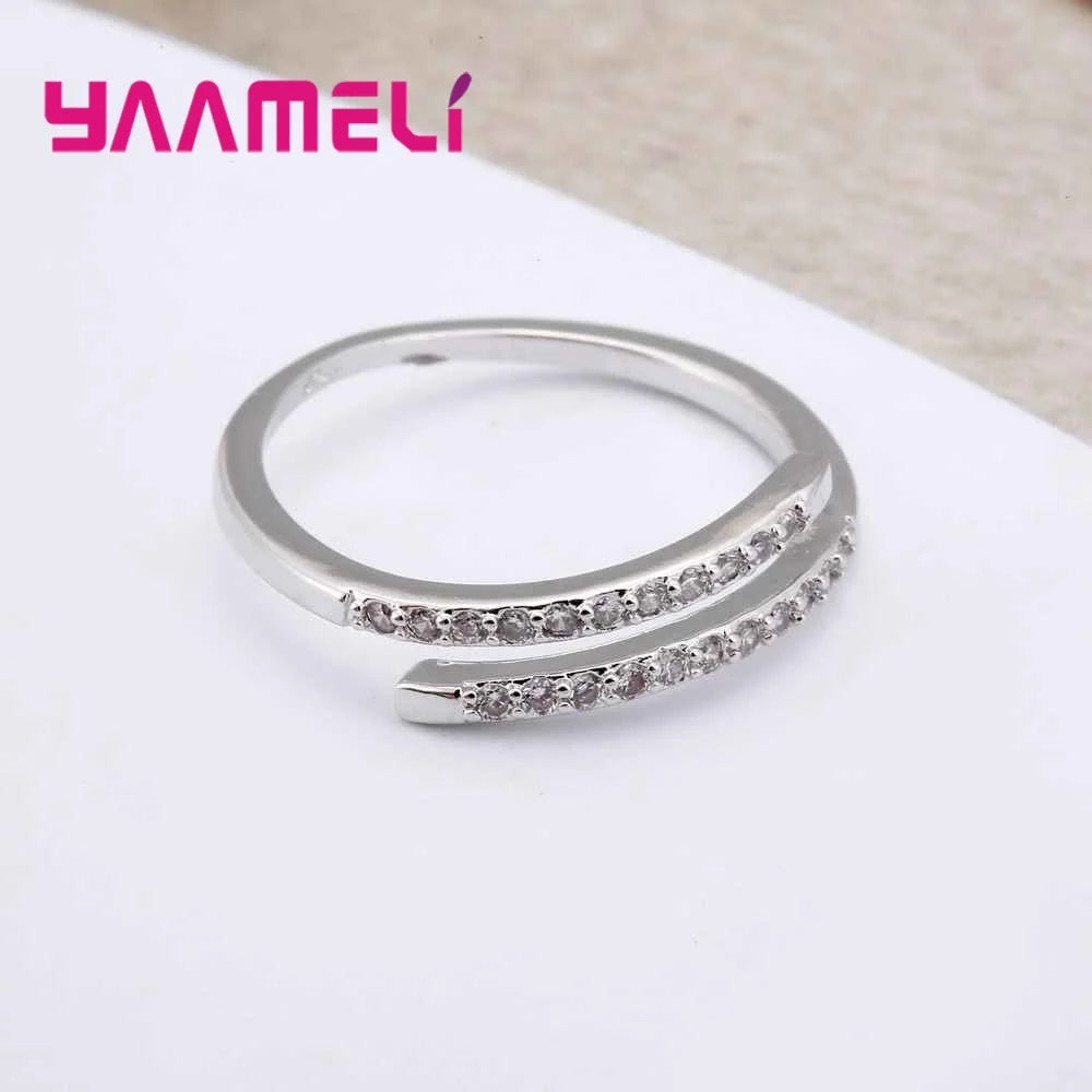 Beautiful Thin Ring Design for Lady Resizable Jewelry 925 Sterling Silver Color Sparking White Zircons Women Party Accessories