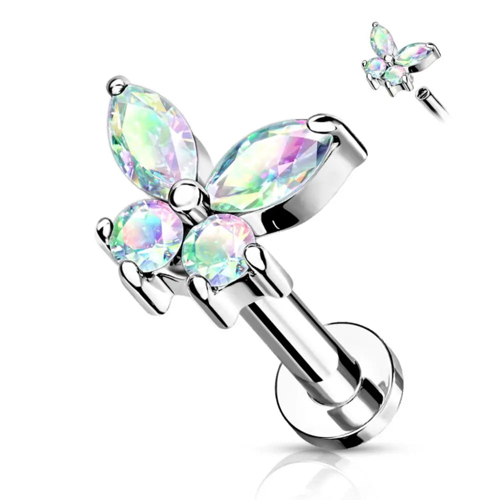 1PCS Butterfly Labret Piercing Lip Stud Cluster Crystal Tragus Earring Flat Cartilage Stud Earrings Zircon Lip Piercing Jewelry