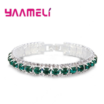 Top Sale 925 Sterling Silver Color Bracelets Full AAA Zircon Austrian Crystal Femme Women Link Chain Jewelry Bangles 14 Colors