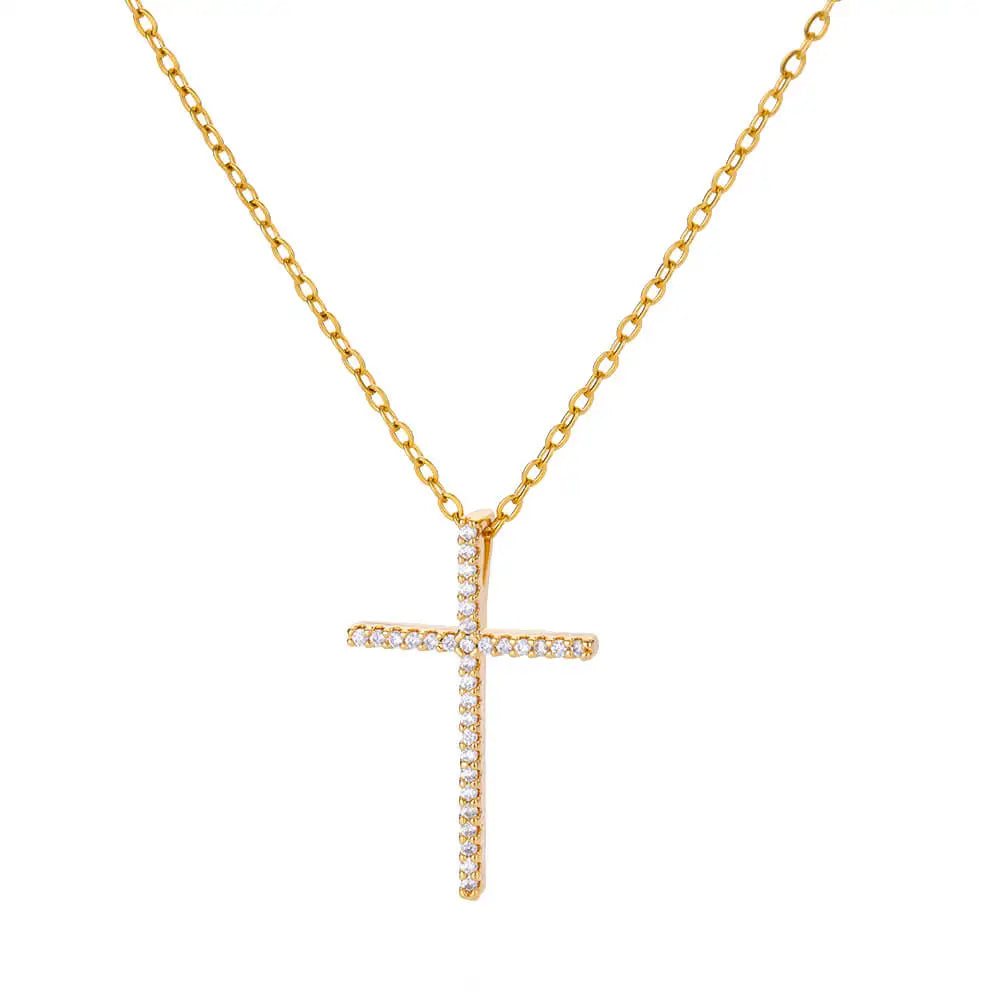 Zircon Cross Pendant Necklace for Women Gold Color Stainless Steel Collar Necklaces Goth Party Wedding Jewelry Gifts