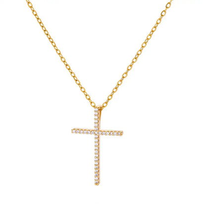 Zircon Cross Pendant Necklace for Women Gold Color Stainless Steel Collar Necklaces Goth Party Wedding Jewelry Gifts