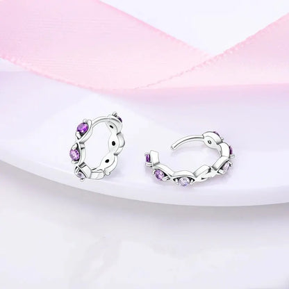 Sparkling Colorful Hoop Earrings 925 Sterling Silver Hypoallergenic Jewelry Embellished With Zircon Elegant Luxury Style Female