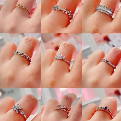 Original 925 Sterling Silver Red Pink Ring Heart Bow Sun Moon Colorful Crystal For Women Valentine's Birthday Gift DIY Jewelry