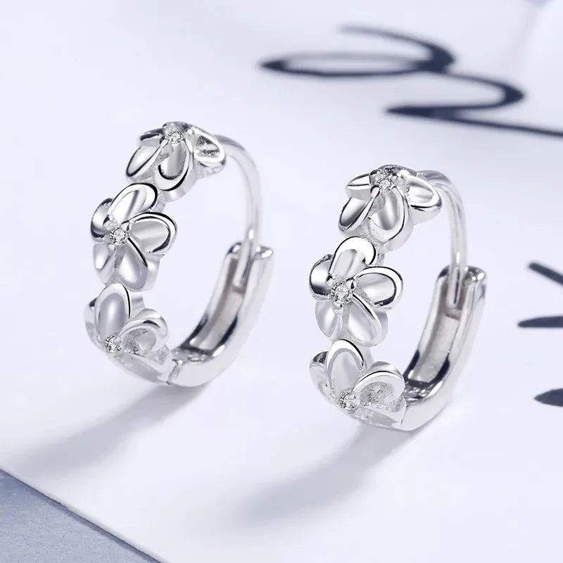 925 Sterling Silver Needle Earrings for Women's Wedding Fashion High Quality Jewelry Crystal Zircon Flower Cute Stud