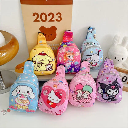 Anime Hello Kitty Sanrio Children Chest Bag 산리오 가방 Kuromi Pochacco Messenger Bags Cinnamoroll Pompompurin Backpack for Kids Gift