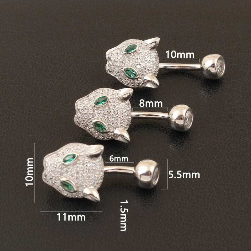 925 sterling silver belly button ring fashion leopard style CZ navel piercing body jewelry