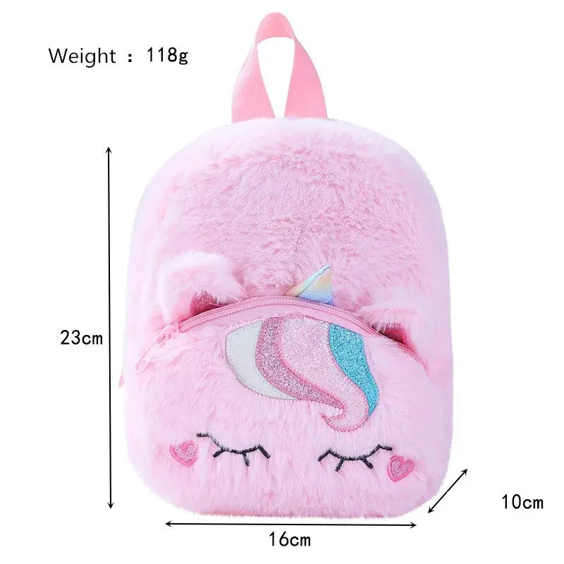 Unicorn Furry Backpack Plush Sparkling Kid Girl Small School Kindergarten Cute Winter Christmas Children Adjustable Bag Gift