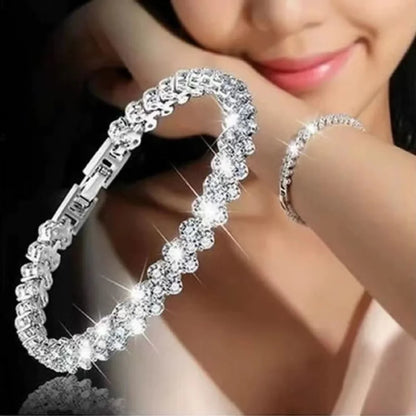 Luxury Roman Crystal Geometric Chain Bracelets for Women Trendy 2024 Goth Full Rhinestone Charm Bangles Wed Jewelry Accessories