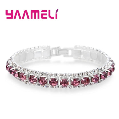 Top Sale 925 Sterling Silver Color Bracelets Full AAA Zircon Austrian Crystal Femme Women Link Chain Jewelry Bangles 14 Colors