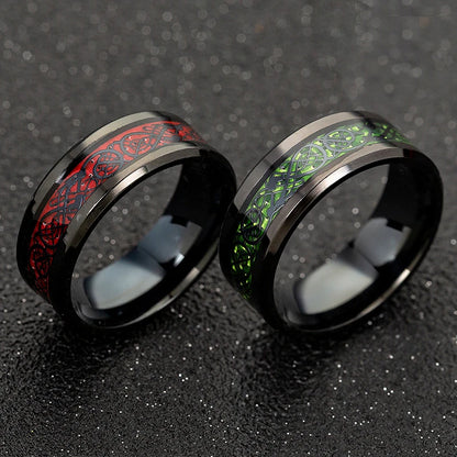 2023 Fashion Men Stainless Steel Dragon Ring Inlay Purple Black Carbon Fiber Ring Wedding Band Jewelry 8MM