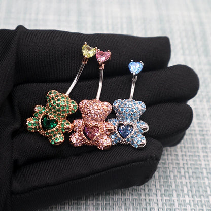 MIQIAO Belly Button Rings Cute Bear 925 Silver Piercing Belly Button New Arrival Luxury Pink Blue Green Body Jewelry