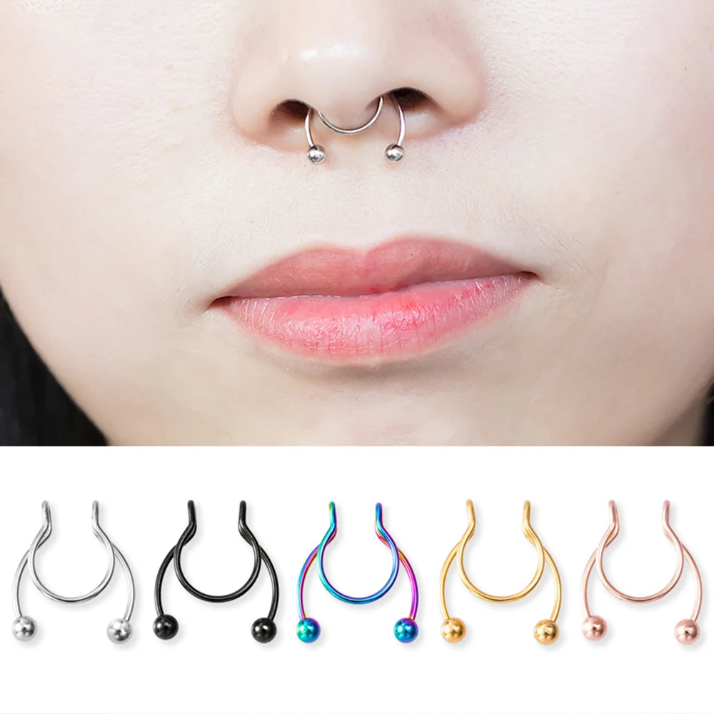 1pc Fake Nose Ring for Women Men 20G Surgical Steel Faux Piercing Jewelry Fake Piercing Hoop Lip Septum Nose Rings Body Jewelry