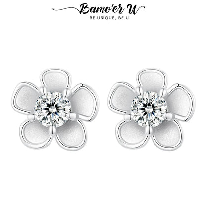 0.1CT Moissanite Sakura Stud Earrings Blooming Flower Ear Studs Diamond Test Delicate Engagement Jewelry Gift for Women