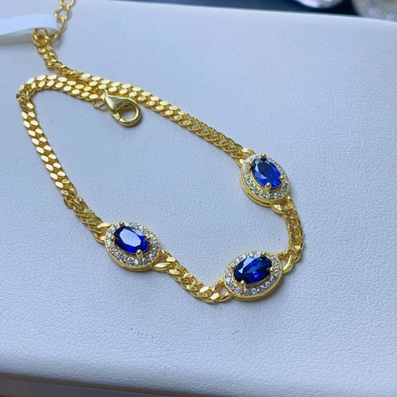 Natural Sapphire Charm Bracelet for women silver 925 jewelry luxury gem stones 18k gold plated