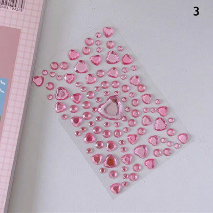 Mixed Size 3D Heart Love Gem Stickers For Kids Diamond Acrylic Crystal Sticker DIY Three-dimensional Rhinestone For Girls